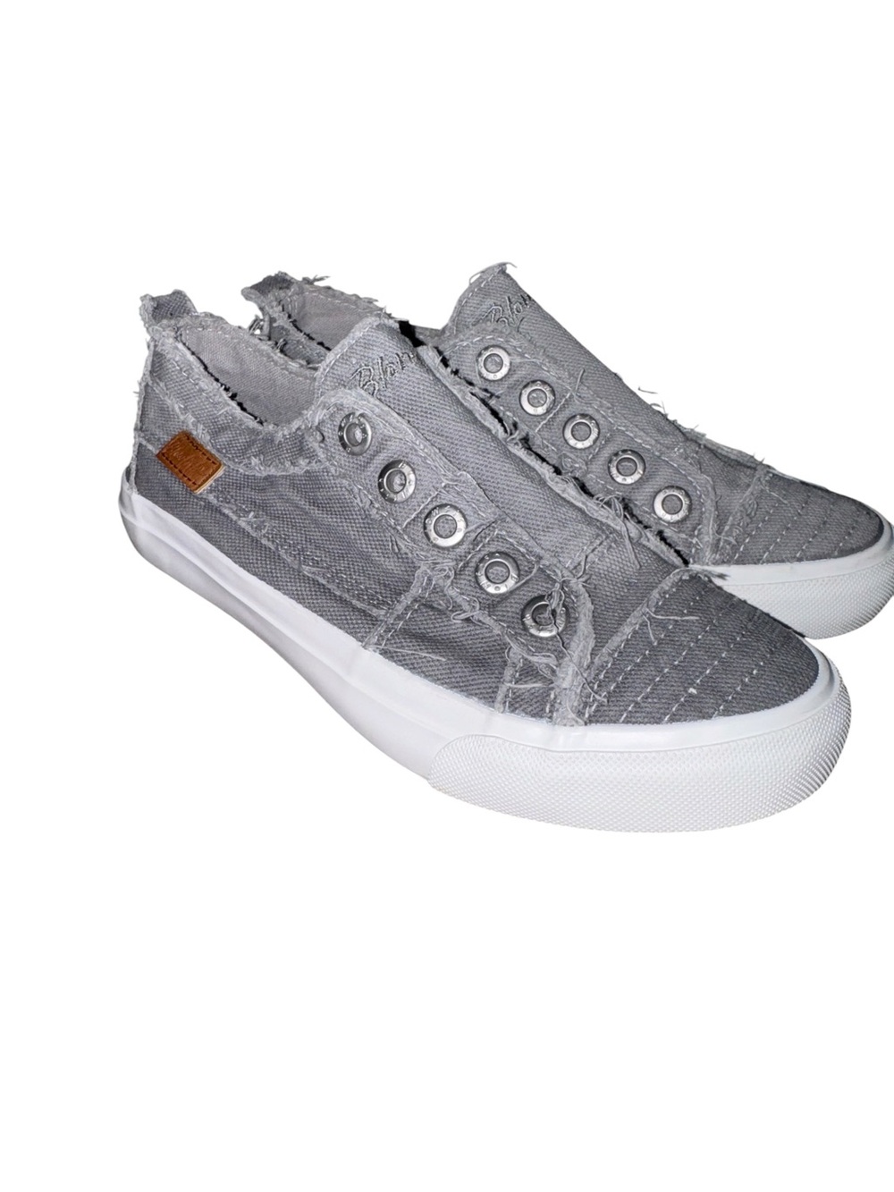 Blowfish Malibu Women’s Play Gray Distressed Canvas Slip On Sneakers Shoes 7.5